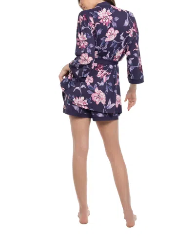 Linea Donatella Women's Jazlyn Knit 3pcs Travel And Sleep Pajama Set In Purple