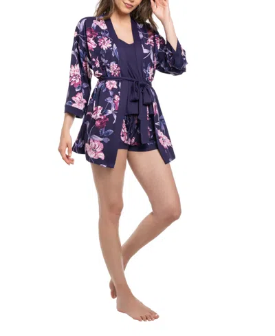 Linea Donatella Women's Jazlyn Knit 3pcs Travel And Sleep Pajama Set In Purple