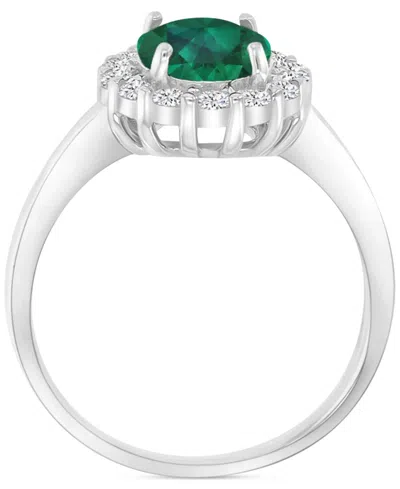 Macy's Red & White Cubic Zirconia Oval Halo Ring In Sterling Silver In Silver