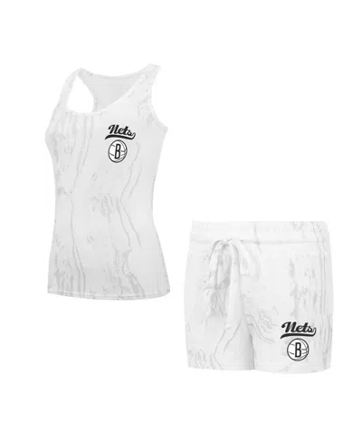 Concepts Sport Women's White Brooklyn Nets Quartz Tank Top And Shorts Set In White