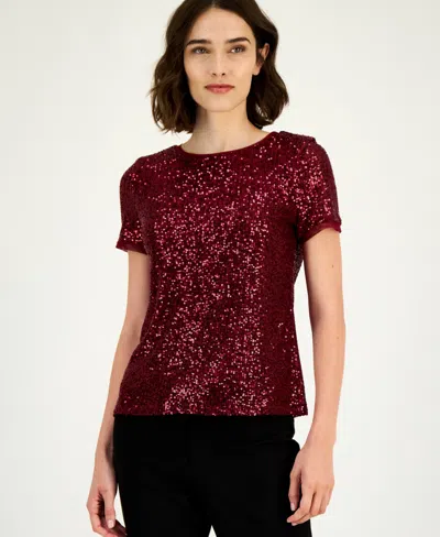 Anne Klein Women's Sequined T-shirt In Burgundy