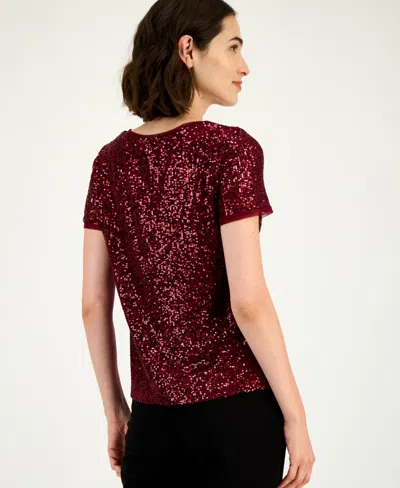 Anne Klein Women's Sequined T-shirt In Burgundy