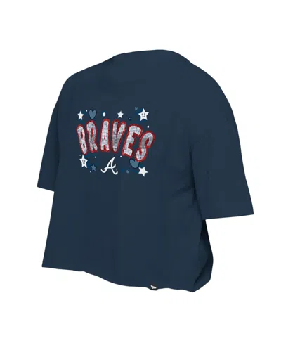 New Era Big Girls Navy Atlanta Braves Flip Sequin Team T-shirt In Blue