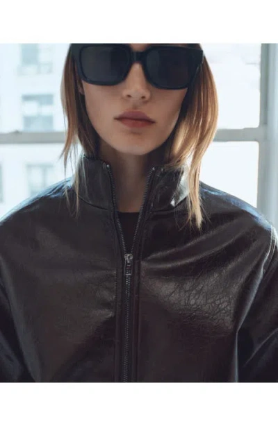 Mango Perkins Collar Texture Jacket Brown In Brown