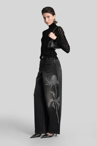 Blumarine Black Jeans With Belt Loops And Embroidery On The Front In Denim Woman In Black