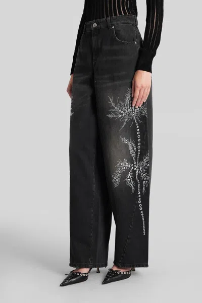 Blumarine Black Jeans With Belt Loops And Embroidery On The Front In Denim Woman In Black