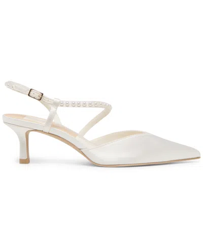 Dolce Vita Kamra True White Satin Pearl Pointed-toe Pumps In White