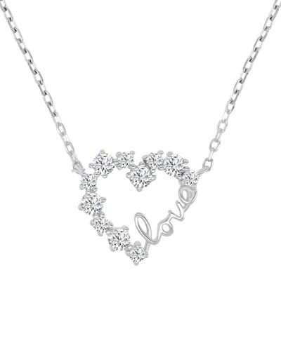 Macy's Cubic Zirconia Love Script Heart Pendant Necklace In Sterling Silver 18" In Metallic