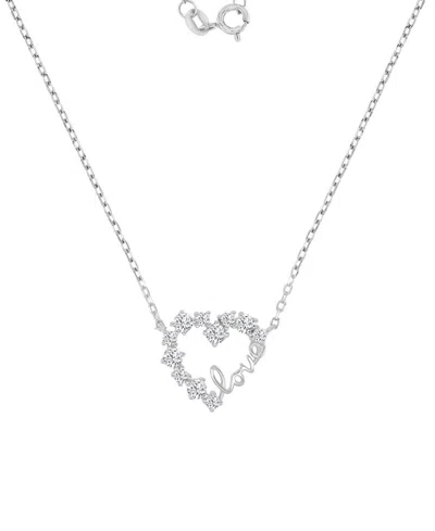 Macy's Cubic Zirconia Love Script Heart Pendant Necklace In Sterling Silver 18" In Metallic