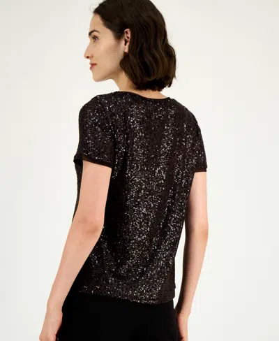 Anne Klein Short Sleeve Sequin Top In Multi