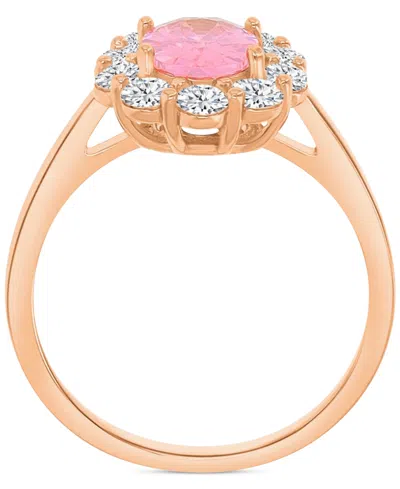 Macy's Lab-created Morganite (2-1/20 Ct. T.w.) & Cubic Zirconia Halo Ring In 14k Rose Gold-plated Sterling  In Brown