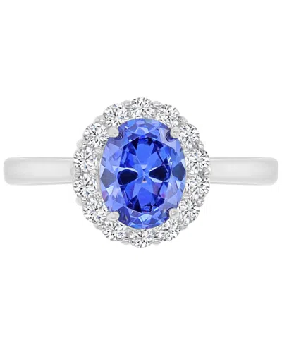 Macy's Red & White Cubic Zirconia Oval Halo Ring In Sterling Silver In Blue