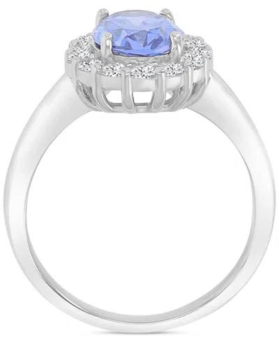Macy's Red & White Cubic Zirconia Oval Halo Ring In Sterling Silver In Blue