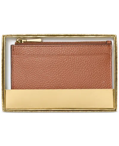 Michael Kors Jet Set Leather Zip Key Card Case In Brown