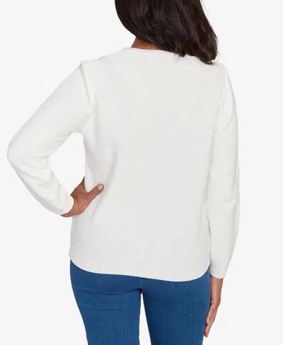 Alfred Dunner Petite Chenille Pullover Sweater In White