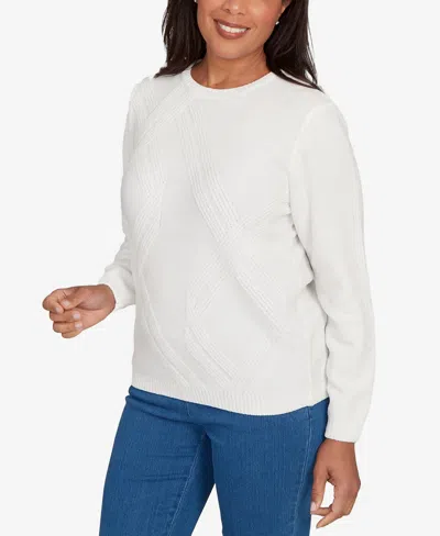 Alfred Dunner Petite Chenille Pullover Sweater In White