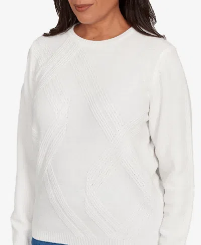 Alfred Dunner Petite Chenille Pullover Sweater In White