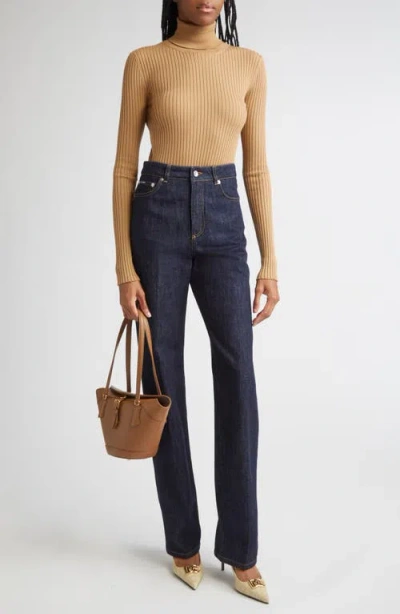 Dolce & Gabbana Dolce&gabbana Virgin Wool Blend Rib Turtleneck Sweater In Brown