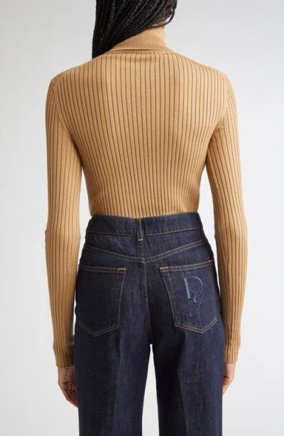Dolce & Gabbana Dolce&gabbana Virgin Wool Blend Rib Turtleneck Sweater In Brown