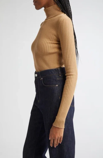 Dolce & Gabbana Dolce&gabbana Virgin Wool Blend Rib Turtleneck Sweater In Brown