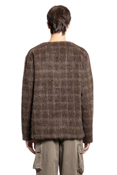 Our Legacy Embroidered Wool Blend V-neck Cardigan With Front Pockets In Brown