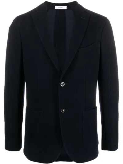 Boglioli Wool Dart Detailing Notched Lapels Front Button Jacket In Blue