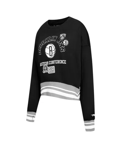 Pro Standard Women's Black Brooklyn Nets Area Code Cropped Pullover Sweatshirt In Black