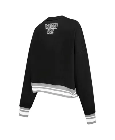Pro Standard Women's Black Brooklyn Nets Area Code Cropped Pullover Sweatshirt In Black