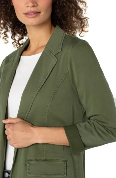 Liverpool Los Angeles Fitted Open Front Twill Blazer In Green