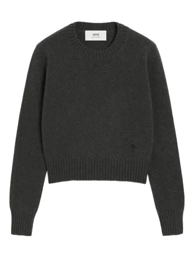 Ami Alexandre Mattiussi Black Cashmere Ami De Coeur Crewneck Sweater Grey In Gray