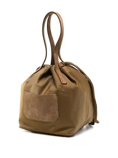 Khaite Rory Suede-trimmed Shell Bucket Bag In Green