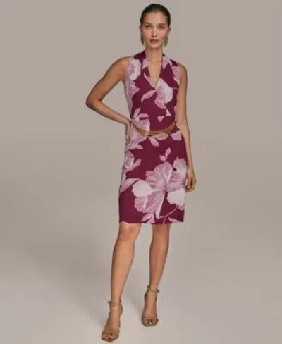 Donna Karan New York Floral Print Faux Wrap Sheath Dress In Purple