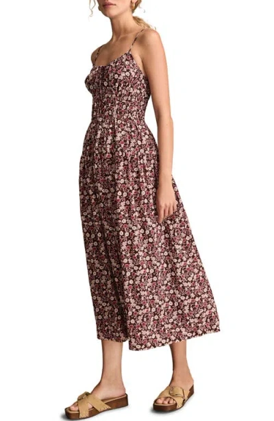 Lucky Brand Women's Floral Print Smocked Midi Dress In Brown