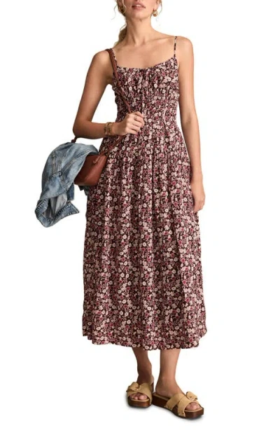 Lucky Brand Women's Floral Print Smocked Midi Dress In Brown