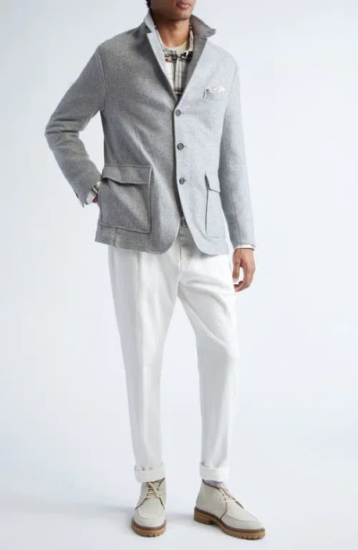 Eleventy Single Breasted Cashmere & Silk Jacket In Gray
