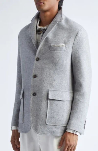 Eleventy Single Breasted Cashmere & Silk Jacket In Gray