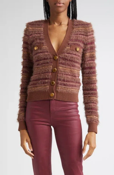L'agence Ariadne Mixed Stripe Cardigan In Brown