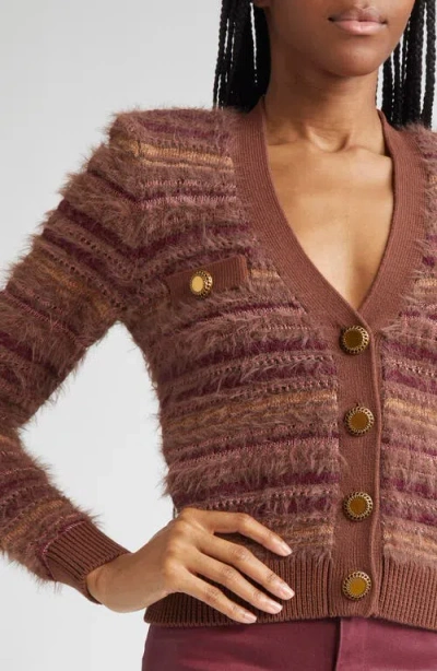 L'agence Ariadne Mixed Stripe Cardigan In Brown