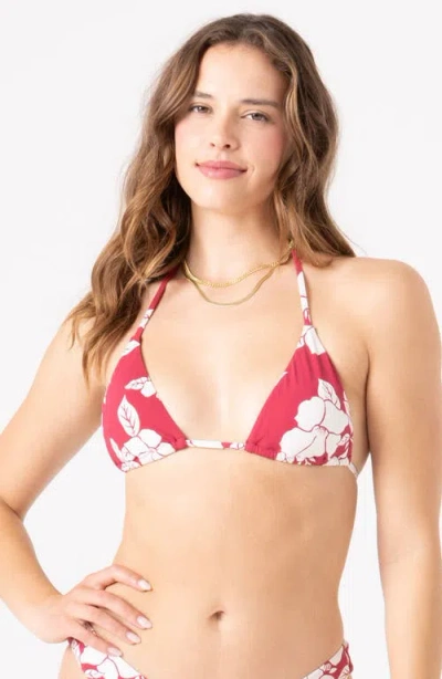Roxy Hibiscus Hideaway Triangle Bikini Top In Red