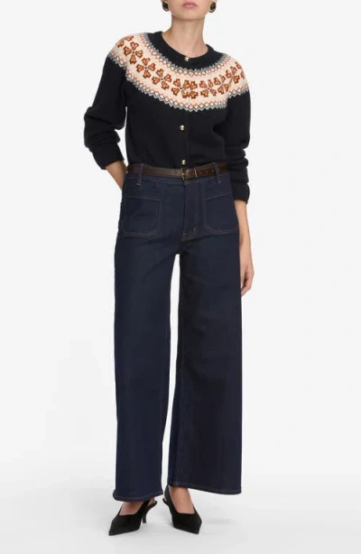 Frame Le Pixie Slim Palazzo Patch Pocket High Waist Wide Leg Jeans In Blue