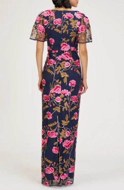 Js Collections Kristine Floral Embroidery Column Gown In Multi
