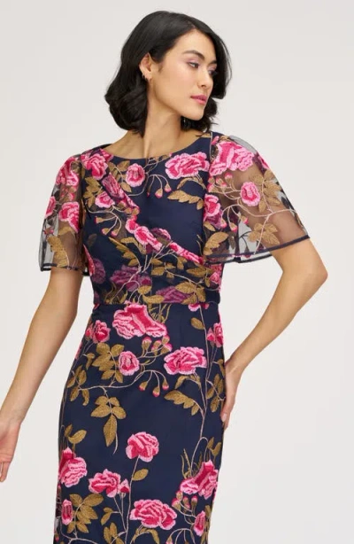 Js Collections Kristine Floral Embroidery Column Gown In Multi