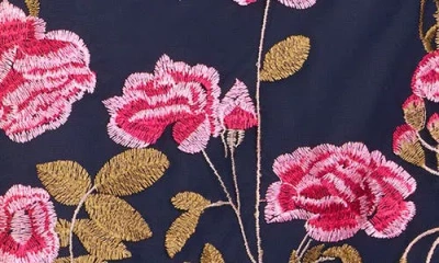 Js Collections Kristine Floral Embroidery Column Gown In Multi