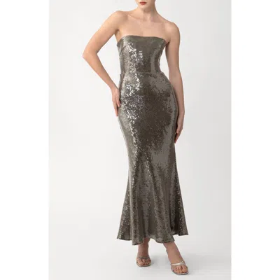 Sau Lee Ciara Sequin Strapless Mermaid Gown In Green