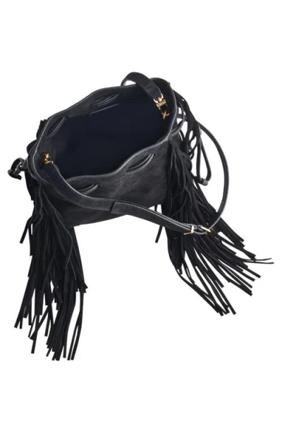 Madewell The Drawstring Crossbody Bucket Bag In Suede True Black In Black