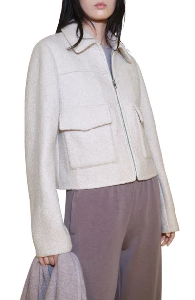 Mango Wool Blend Faux Shearling Field Jacket In White