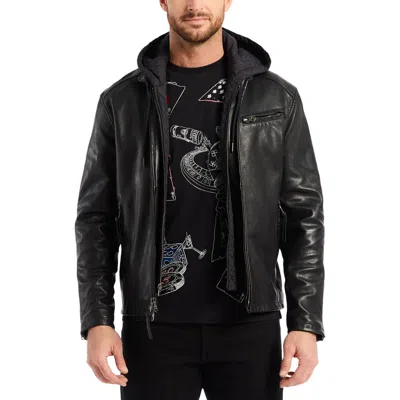 Robert Graham Cedro Leather Moto Jacket With Removable Quilted Bib In Black