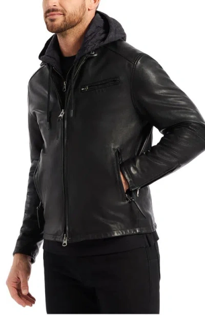 Robert Graham Cedro Leather Moto Jacket With Removable Quilted Bib In Black