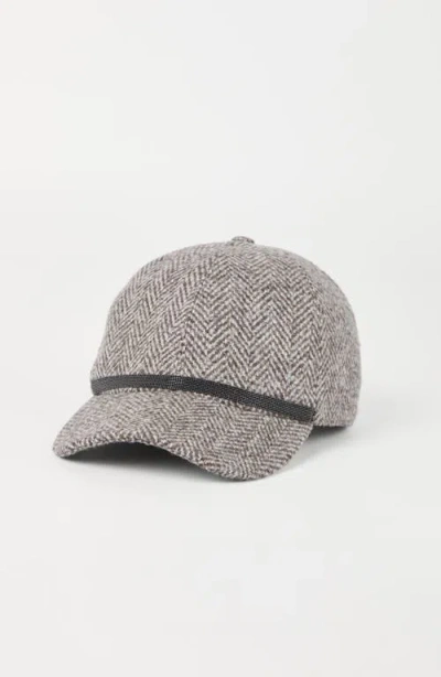 Brunello Cucinelli Bead-embellished Herringbone Wool-blend Tweed Cap In Neutral