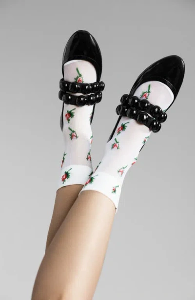 Hansel From Basel Rosebud Sheer Crew Socks In Multi